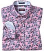 Color:Pink - Image 1 - Checkered Paisley Print Long Sleeve Woven Shirt
