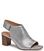 Color:Pewter - Image 1 - Evelyn Metallic Suede Back Strap Block Heel Open Toe Booties