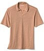 Color:Melon - Image 2 - Linen V-Neck Short Sleeve Polo Shirt