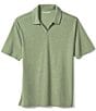 Color:Green - Image 1 - Linen V-Neck Short Sleeve Polo Shirt