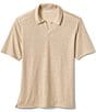 Color:Sand - Image 1 - Linen V-Neck Short Sleeve Polo Shirt