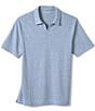 Color:Light Blue - Image 1 - Linen V-Neck Short Sleeve Polo Shirt