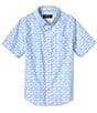 Color:White/Blue - Image 2 - Little /Big Boys 4-16 Short Sleeve Shadow Shark Print Shirt