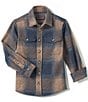 Johnston & Murphy Little/Big Boys 4-16 Brushed Box Plaid Long Sleeve Button Front Shirt, Color:Brown - Image 2