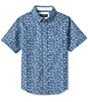 Color:Navy - Image 2 - Little/Big Boys 4-16 Short Sleeve Button Down Collar Chest Pocket Fishbone Print Shirt