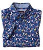 Color:Navy - Image 1 - Little/Big Boys 4-16 Short Sleeve Flamingo Printed Button Front Shirt