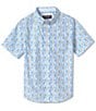 Color:White/Blue Multi - Image 2 - Little/Big Boys 4-16 Short Sleeve Point Collar Chest Pocket Pineapple Print Shirt