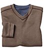 Color:Navy/Brown - Image 1 - Reversible Long Sleeve V-Neck Pullover