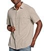 Color:Sand - Image 1 - Stretch Double Pocket Short Sleeve Woven Shirt
