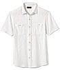 Color:White - Image 1 - Stretch Double Pocket Short Sleeve Woven Shirt