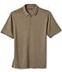 Color:Olive - Image 1 - Vintage Birdseye Quarter-Zip Short Sleeve Polo Shirt