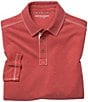 Color:Red - Image 1 - Vintage Slub Long-Sleeve Polo Shirt