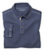 Color:Navy - Image 1 - Vintage Slub Long-Sleeve Polo Shirt