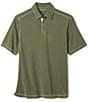 Color:Olive - Image 1 - Vintage Slub Short Sleeve Polo Shirt