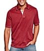 Color:Red - Image 1 - Vintage Slub Short Sleeve Polo Shirt