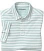 Color:Mint - Image 2 - Vintage Slub Stripe Short Sleeve Polo Shirt
