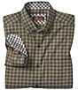 Johnston & Murphy XC4 Performance Stretch Two-Tone Gingham Long Sleeve Woven Shirt, Color:Olive - Image 1