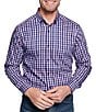 Johnston & Murphy XC4 Performance Stretch Two-Tone Gingham Long Sleeve Woven Shirt, Color:Pink/Navy - Image 1