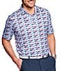 Johnston & Murphy Family Matching XC4 Americana Shark Print Performance Short Sleeve Polo Shirt, Color:Blue/Red - Image 1