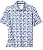 Johnston & Murphy Family Matching XC4 Americana Shark Print Performance Short Sleeve Polo Shirt, Color:Blue/Red - Image 2