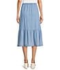 Jones New York Chambray Tiered Button Front Midi Skirt, Color:Pale Wash - Image 2
