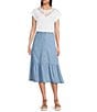 Jones New York Chambray Tiered Button Front Midi Skirt, Color:Pale Wash - Image 3