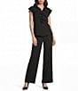 Jones New York Collared V-Neck Flutter Sleeve Ruffle Button Front Blouse - Image 3