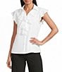 Jones New York Collared V-Neck Flutter Sleeve Ruffle Button Front Blouse - Image 1