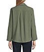 Jones New York Crepe Point Collar Roll Tab Button Front Top, Color:Jasper - Image 2