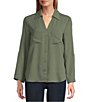 Jones New York Crepe Point Collar Roll Tab Button Front Top, Color:Jasper - Image 3