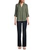 Jones New York Crepe Point Collar Roll Tab Button Front Top, Color:Jasper - Image 4