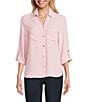 Jones New York Crepe Point Collar Roll Tab Button Front Top, Color:Rose - Image 1