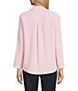 Jones New York Crepe Point Collar Roll Tab Button Front Top, Color:Rose - Image 2