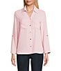 Jones New York Crepe Point Collar Roll Tab Button Front Top, Color:Rose - Image 4