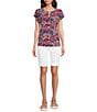 Jones New York Double Keyhole Cap Sleeve Top, Color:Coral Sun Multi - Image 3
