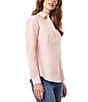 Color:Rose - Image 3 - Point Collar Long Sleeve Button Front Cotton Shirt