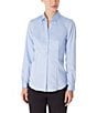 Color:Blue - Image 1 - Point Collar Long Sleeve Button Front Cotton Shirt