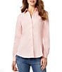 Color:Rose - Image 1 - Point Collar Long Sleeve Button Front Cotton Shirt