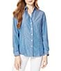 Color:Blue/White - Image 1 - Easy Care Cotton Stripe Print Point Collar Long Sleeve Button Front Shirt