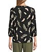 Jones New York Feather Print 3/4 Sleeve Keyhole V-Neck Top, Color:Jones Black Multi - Image 2