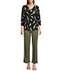 Jones New York Feather Print 3/4 Sleeve Keyhole V-Neck Top, Color:Jones Black Multi - Image 3