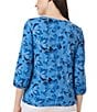Color:Blue Lagoon Multi - Image 2 - Floral Moss Crepe 3/4 Puff Sleeve Blouse