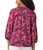 Color:Jasper Green/Bright Orchid Multi - Image 2 - Floral Moss Crepe 3/4 Puff Sleeve Blouse