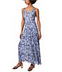 Color:NYC White/Blue Horizon Multi - Image 1 - Floral Print Scoop Neckline Sleeveless Tiered Dress