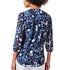 Color:Navy/Light Sapphire Multi - Image 2 - Floral Printed V-Neck 3/4 Sleeve Pleated Front Tunic