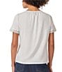 Color:NYC White - Image 2 - Gathered Crew Neck Embellished Lace Trim Short Sleeve Top