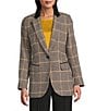 Jones New York Glen Plaid Notch Collar Long Sleeve Elbow Patch One Button Jacket, Color:Caramel Multi - Image 2