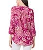 Color:Bright Orchid Multi - Image 2 - Kelly Paisley Printed Chiffon V-Neck 3/4 Sleeves Pleated Front Top