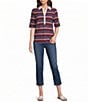 Jones New York Knit Stripe Polo Collar Elbow Sleeve Top - Image 3