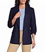 Jones New York Linen Blend Notch Lapel Long Scrunch Sleeve Open Front Blazer - Image 1